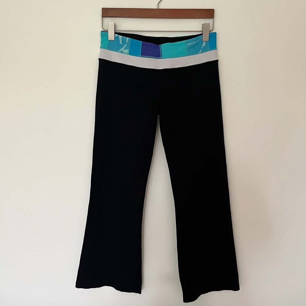 Lululemon Groove Pant Black Flare Yoga Leggings Multi Color Waistband Size 8